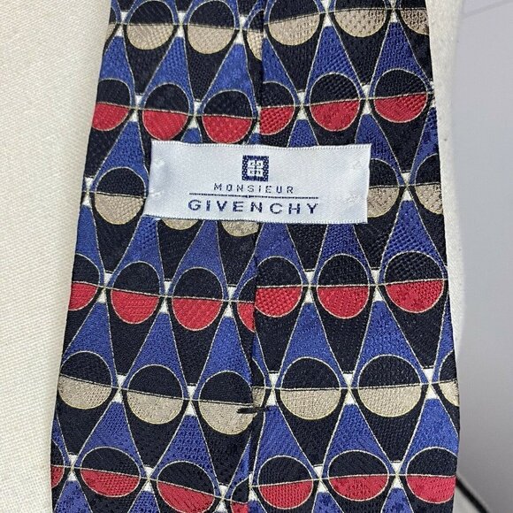 Givenchy Monsieur Vintage Geometric Circle 100% Silk Neck Tie 60” USA EUC - Picture 3 of 4